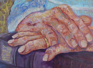 Grandmother praying hands